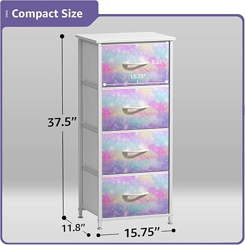 Miniatura 3 de Sorbus Cómoda para niños con 4 cajones, organizador de cofre de almacenamiento, marco de acero, parte superior de madera, contenedores de tela