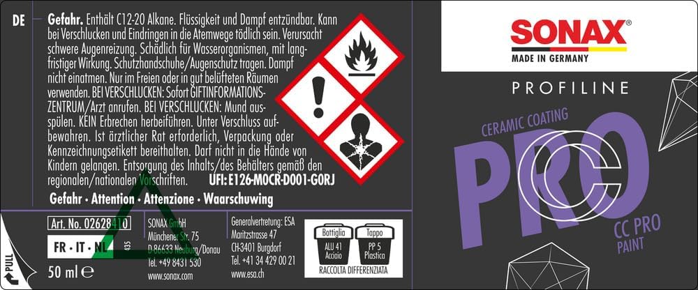 SONAX PROFILINE CeramicCoating CC Pro (6 pezzi) sigillante monofase a lunga durata. Idrorepellenza e colori più intensi in una sola passata | Art. N. 02628410