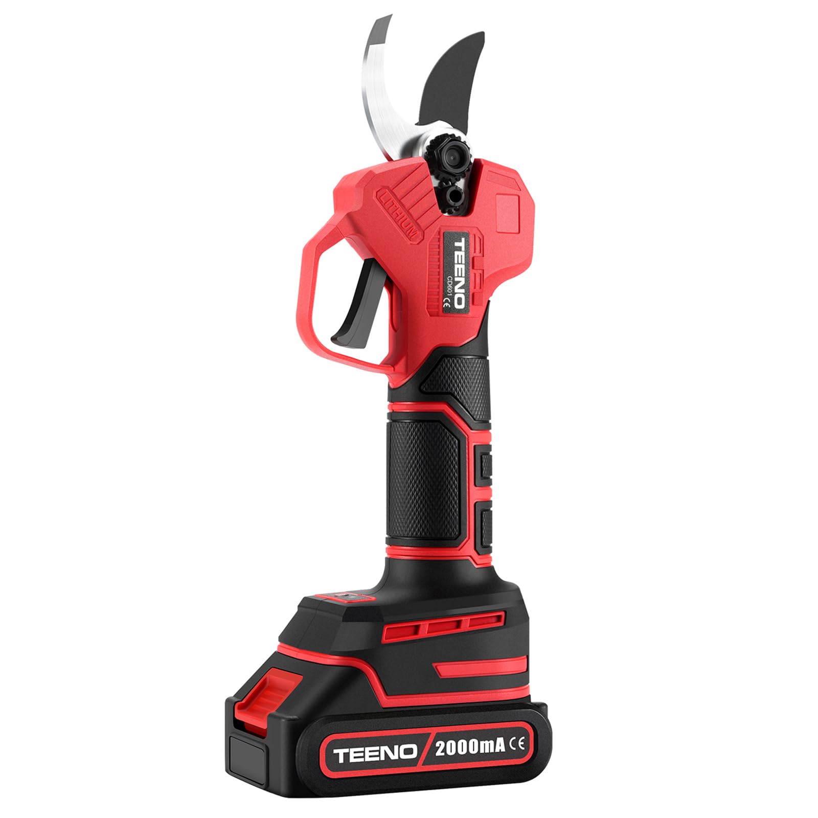 TEENO Elektrische Baumschere 21V, Professionelle Gartenschere MAX 25 mm Schnittdurchmesser, Schere Astschneider Rosenschere Kabellos mit Sicherheitsschalter, 1 * 2000mAh Akkus für 3-4 Arbeitsstunden