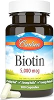 Vista 5 de Carlson - Biotina, 5000 mcg, cabello saludable, uñas fuertes y producción de energía, 100 cápsulas