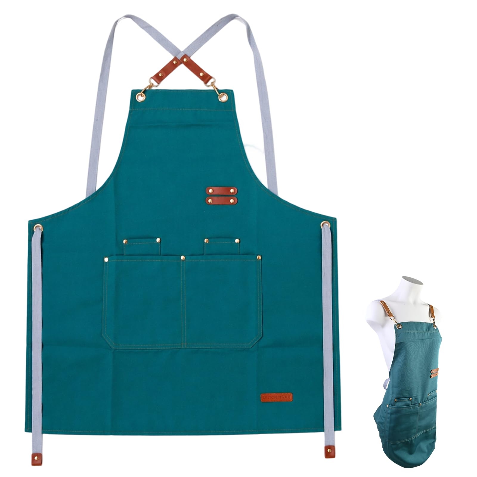 Meralo Canvas Apron for Men Women, Waterproof Oil-Proof Cooking Chef Apron with Pockets, for Kitchen Baking BBQ Gardening Painting, Breathable & Wear-Resistant, Light Green (Light green)