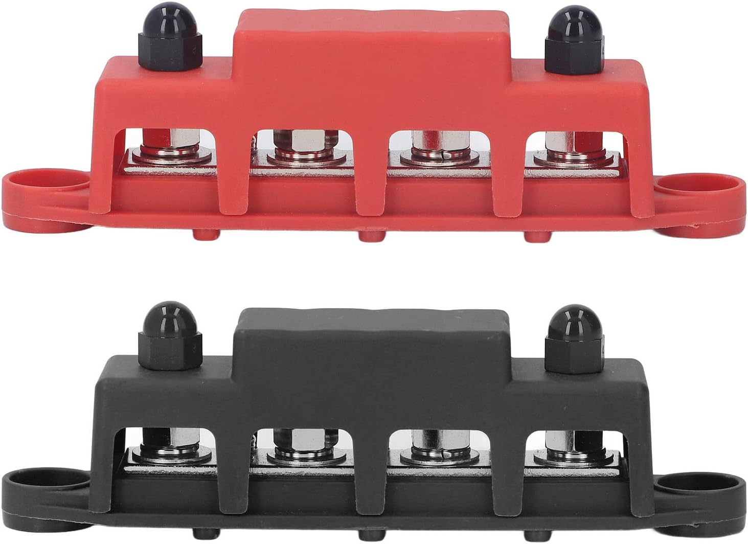 Luqeeg 2Pcs Power Distribution Block Kit, M8 Screw, 4 Terminal Bus Bar, Wide Application, in Work, with Brass Board, for Automobile Boat, 48V 250A DC Power Supply System