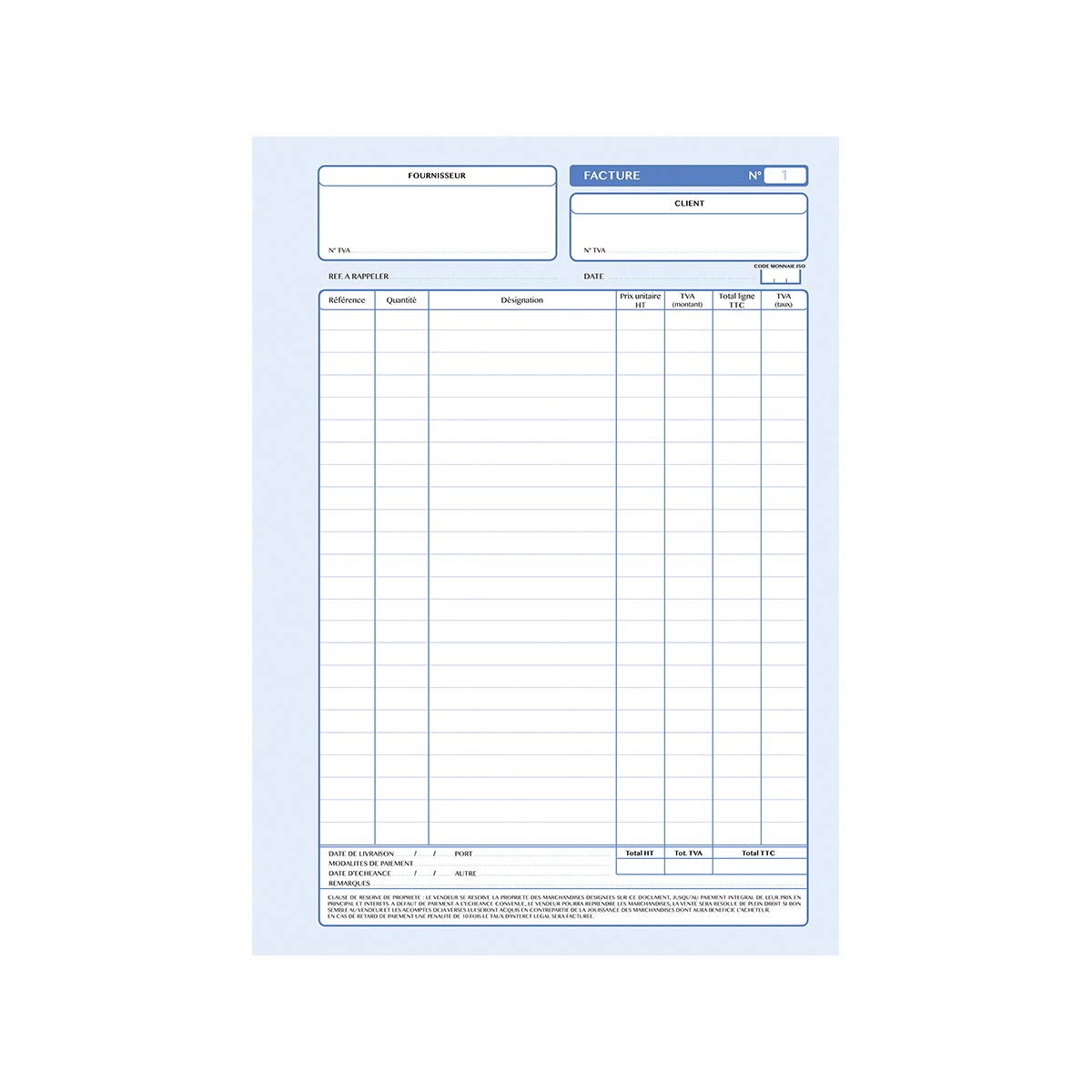 Manifold Factures avec mention de TVA Tripli A4 Taille: 210 x 297 mm / 21 x 29,7 cm Foliotage 50 feuillets Tripli autocopiants EZ Office