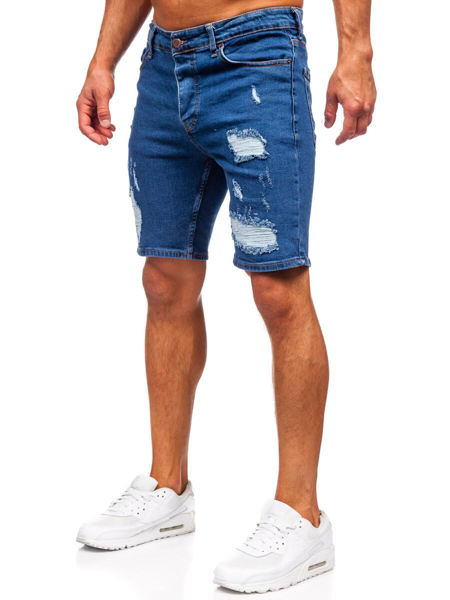 BOLF Hombre Pantalón Corto Vaquero Pantalones Vaqueros Denim Shorts Bermudas Pantalón de Algodón Desgastado Pantalón de Ocio Slim Fit Estilo Urbano Mix 6F6