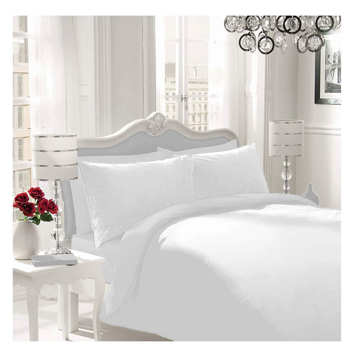 Gaveno Cavailia Luxury Brushed 100% Cotton Plain Dyed Flannel Duvet Set, [ Super King - White ] — image 1