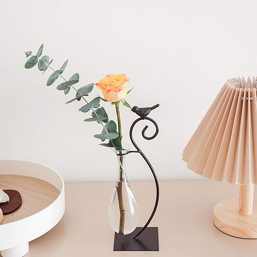 Miniatura 6 de Marbrasse - Jarrón hidropónico de cristal de sobremesa, florero con soporte para decoración del hogar, soporte de terrario, contenedor de Scindapsus