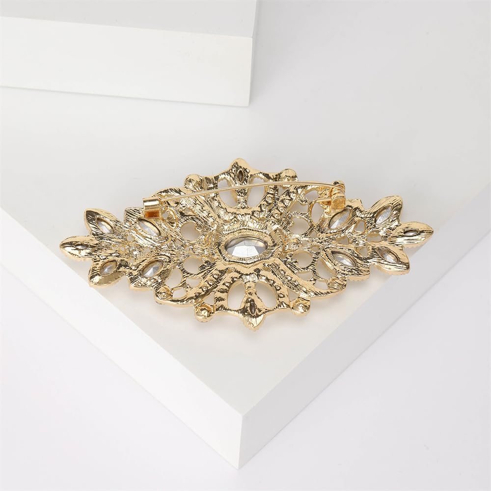 Vintage Austrian Crystal Flower Brooch for Women Men Silver/Gold Plated Delicate Sparkly Rhinestones Floral Lapel Pins for Hats Bags Corsage Party Dance Bouquet Clothes Accessory Jewelrty