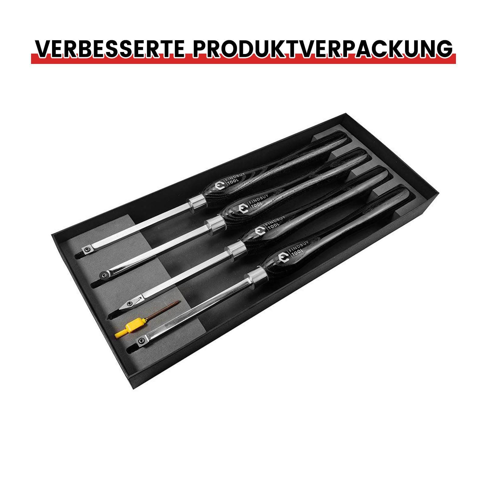 FindBuyTool Drechseleisen Set mit Hartmetall-Schneidplatten, 4 Stück Drechselmesser in Box, Drechselwerkzeug-Satz für Holz für Woodworking DIY Enthusiasts (Mid Size)