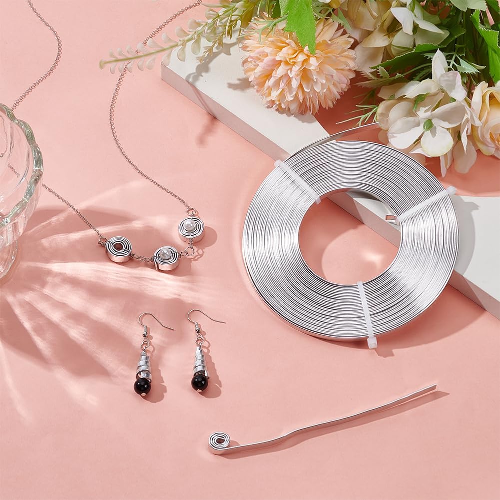 BENECREAT 32 Feet 5mm Wide Flat Jewelry Craft Wire 18 Gauge Aluminum Wire for Bezel, Sculpting, Armature, Jewelry Making - Silver Color