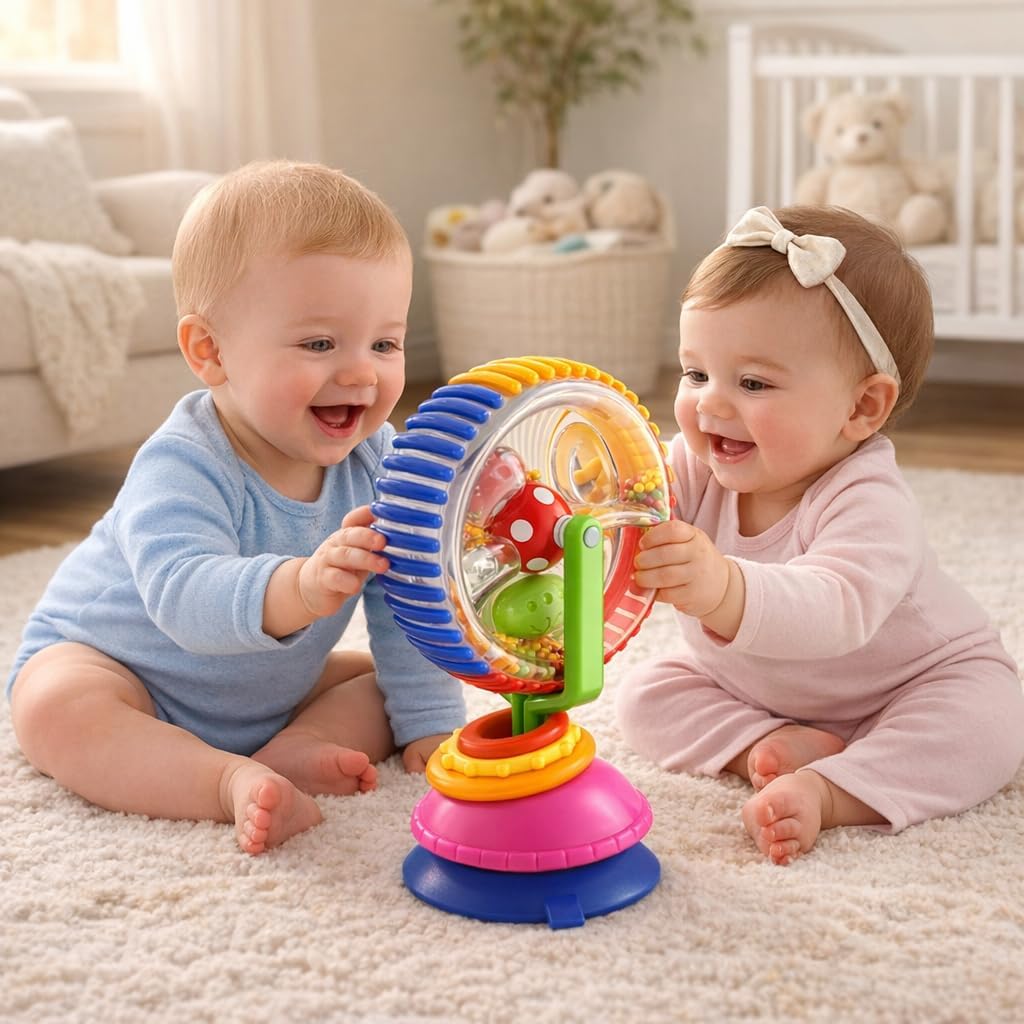 Keenso Three Color Rotating Wheel Model, Baby Stroller Toy Strengthen Fine Motor Skills for Infant