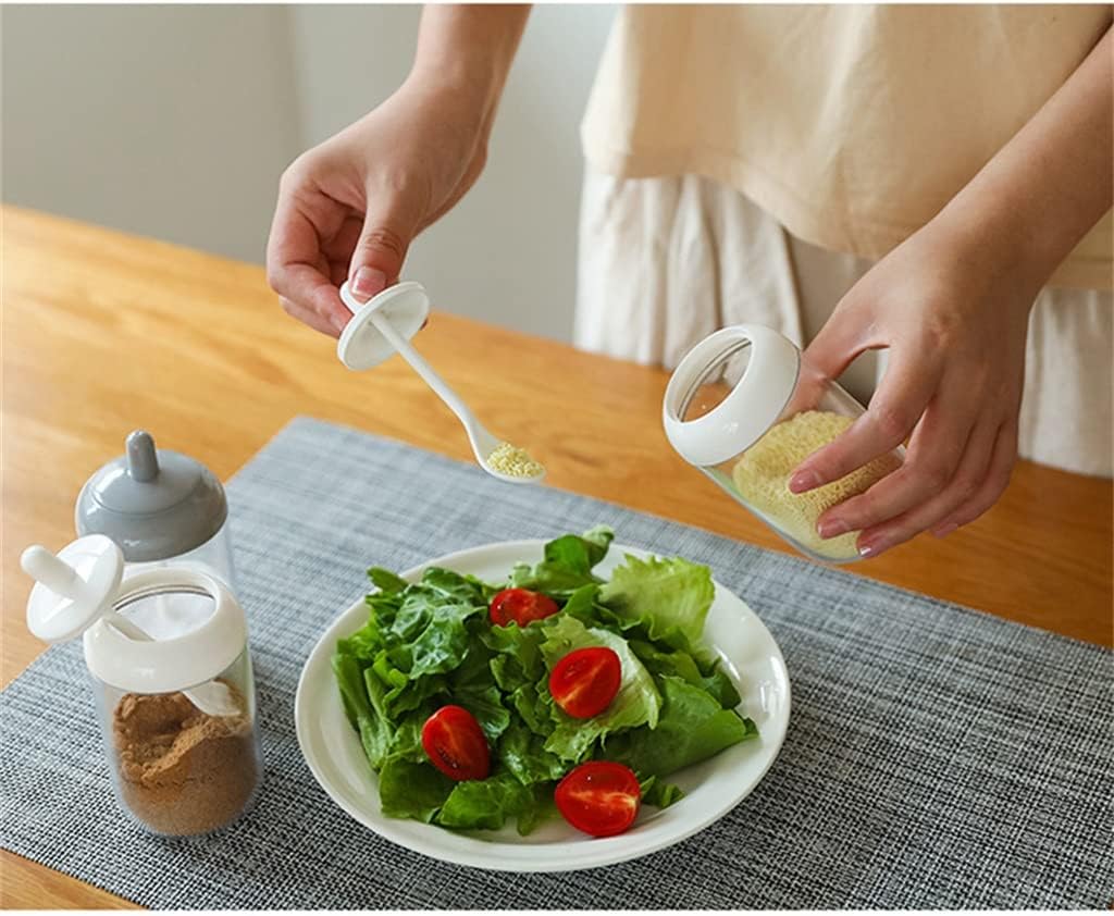 Kitchen Supplies Transparent Seasoning Box Salt Sugar Pepper Powder Plastic Bottle With Spoon Cover