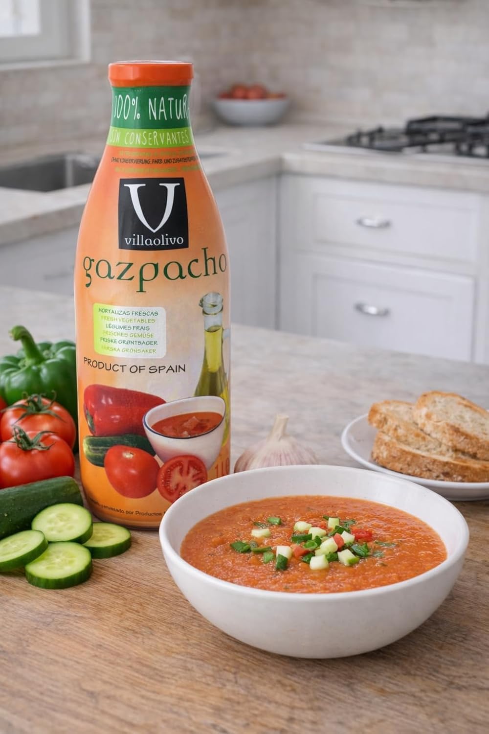 Villaolivo - Gaspacho 1L | Lot de 6 bouteilles en verre | Recette traditionnelle, 100% naturelle et sans conservateurs