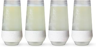 Host Freeze Champagne Flutes, Shatterproof Freezable Double Walled Stemless Sparkling Wine Glasses Drinking Set, Plastic Flutes for Mimosas and Champagne, Gifts for Wine Lovers, 9oz, Set of 4, Glitter