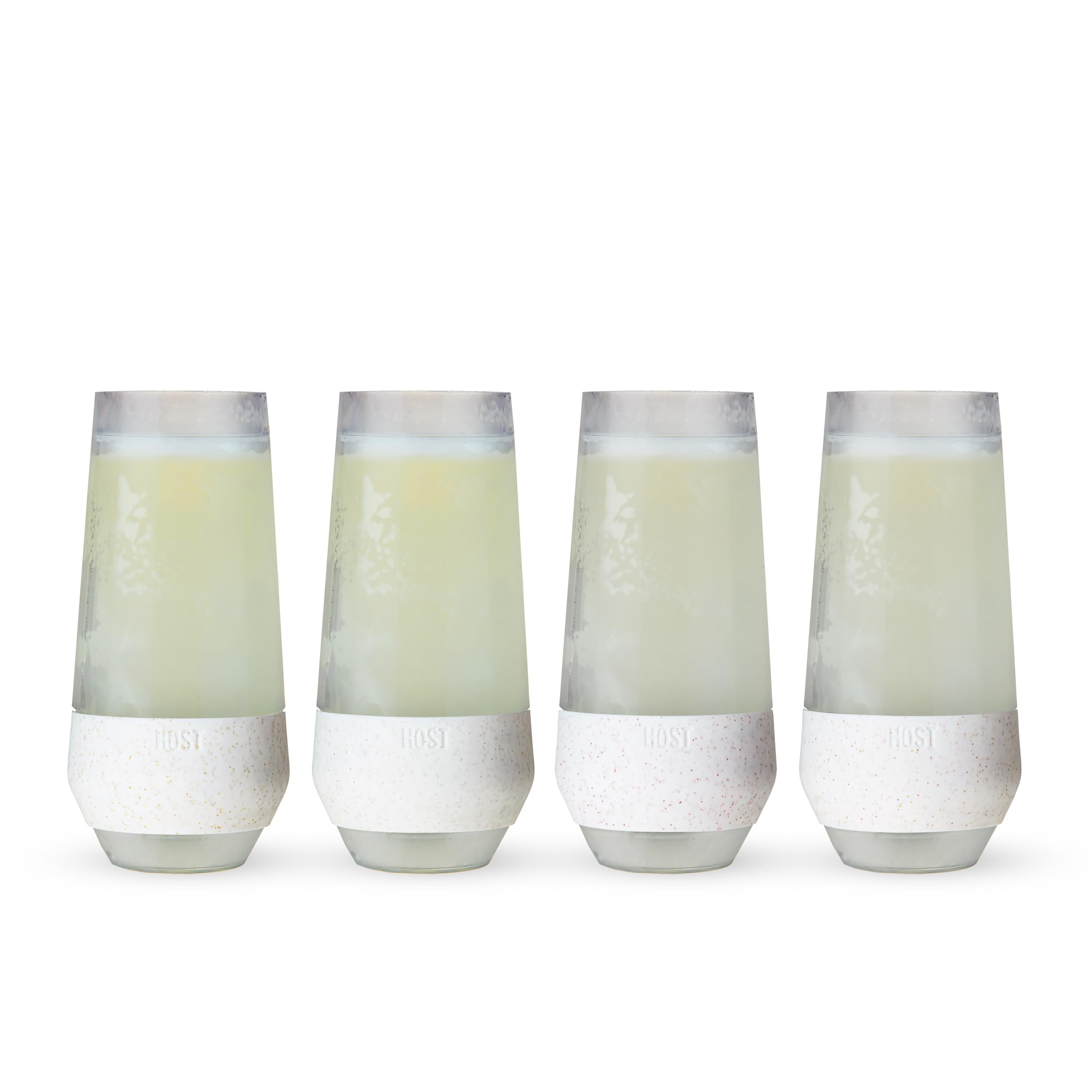 Host Champagne Freeze Cooling Cup, Double Wall Insulated Freezable Stemless Wine Glasses with Active Cooling Gel | with Insulated Silicone Grip, Set of 4, 9 oz (266 ml) - Glitter (10040)
