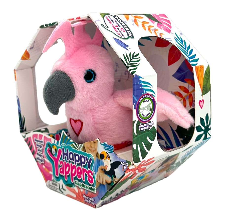 Happy Yappers Cockatoo Interactive Plush Bird - Talking Toy with Wing Flapping, Repeating Toy that Mimics Words & Sings - USB Rechargeable for Kids Play & Sensory Fun, Kakadu - Image 2