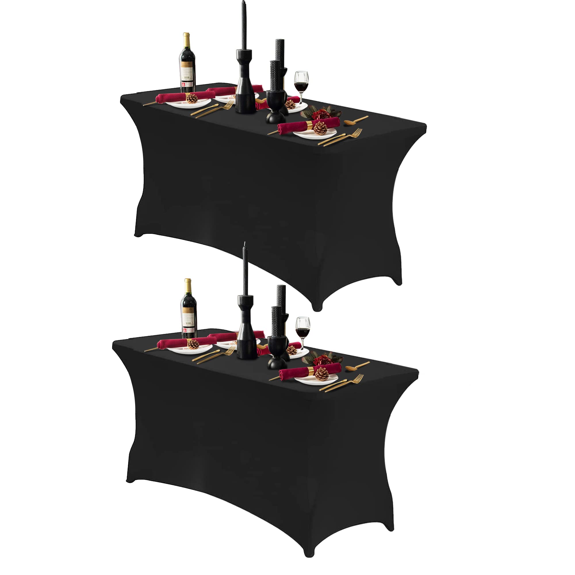 Ocves 4ft Tablecloth Stretchable Rectangular Spandex Tablecloth, Washable Stretch Table Cover Fitted for 4FT Folding Tables