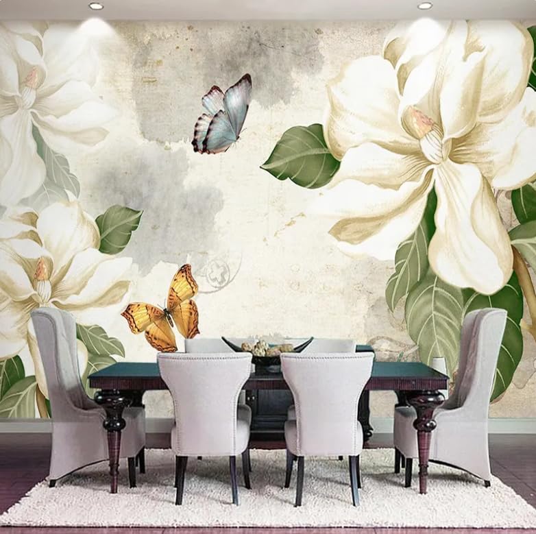 Papier peint intissé fleurs rétro effet 3D pour une décoration murale raffinée - 3