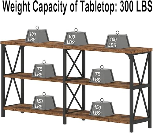 Miniatura 7 de IBF Mesa consola rústica, moderna mesa de entrada con estantes de almacenamiento, mesa de sofá industrial de madera de metal detrás del sofá, mesa