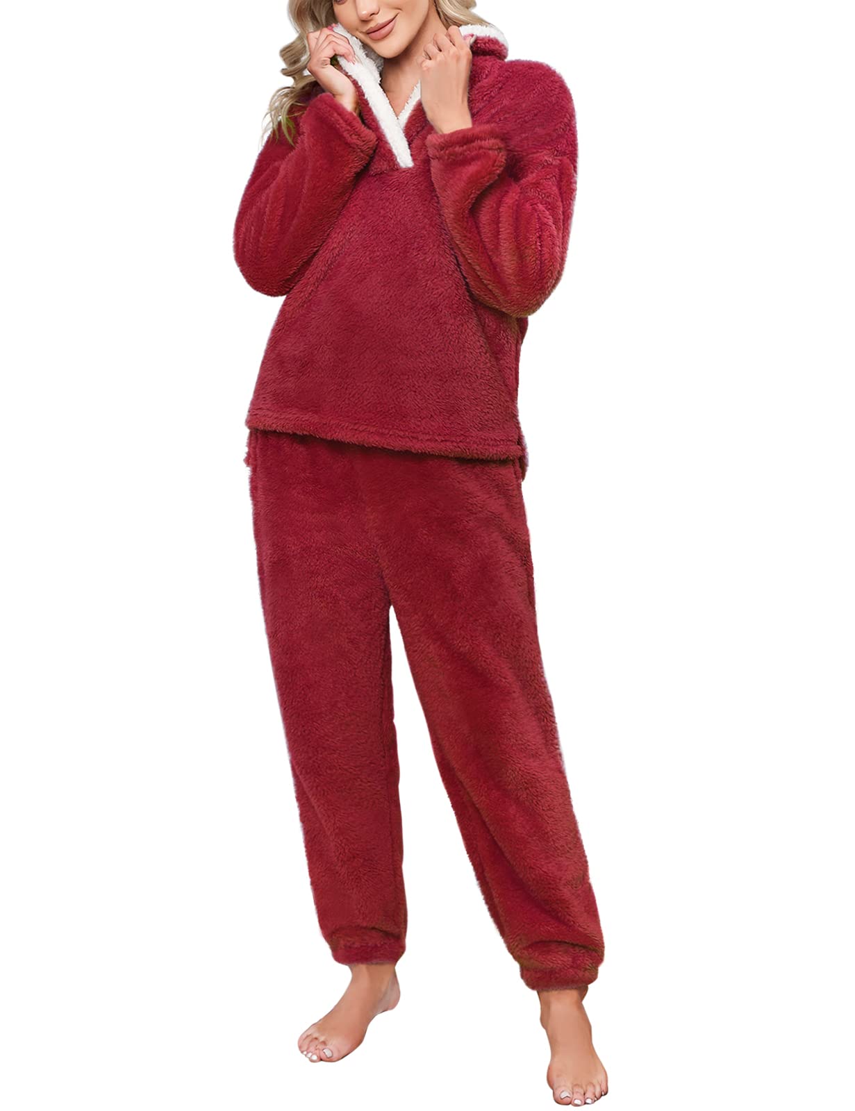 RITOSTA Pigiama Donna Invernale Felpato Pigiama Donna Invernale Caldo Pigiama Donna Invernale Pile Pigiama di Pile Morbido Pigiami Lungo Due Pezzi da Donna con Felpa e Pantalone