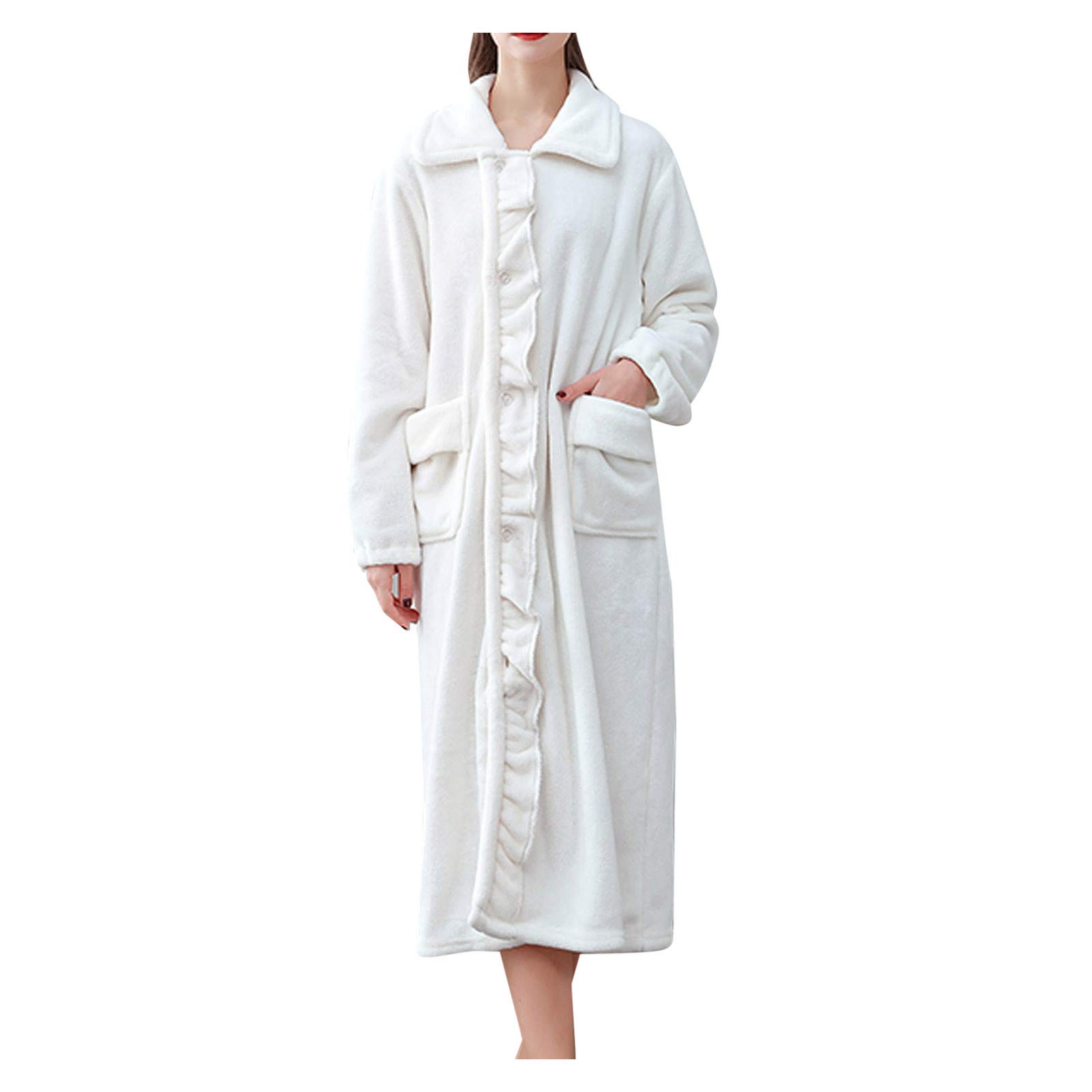 89AMZ Women Dressing Gown Full Length Robe, Flannel Soft Robe Luxury Cosy Bathrobes Fluffy Warm Hooded Housecoat for Cold Winter