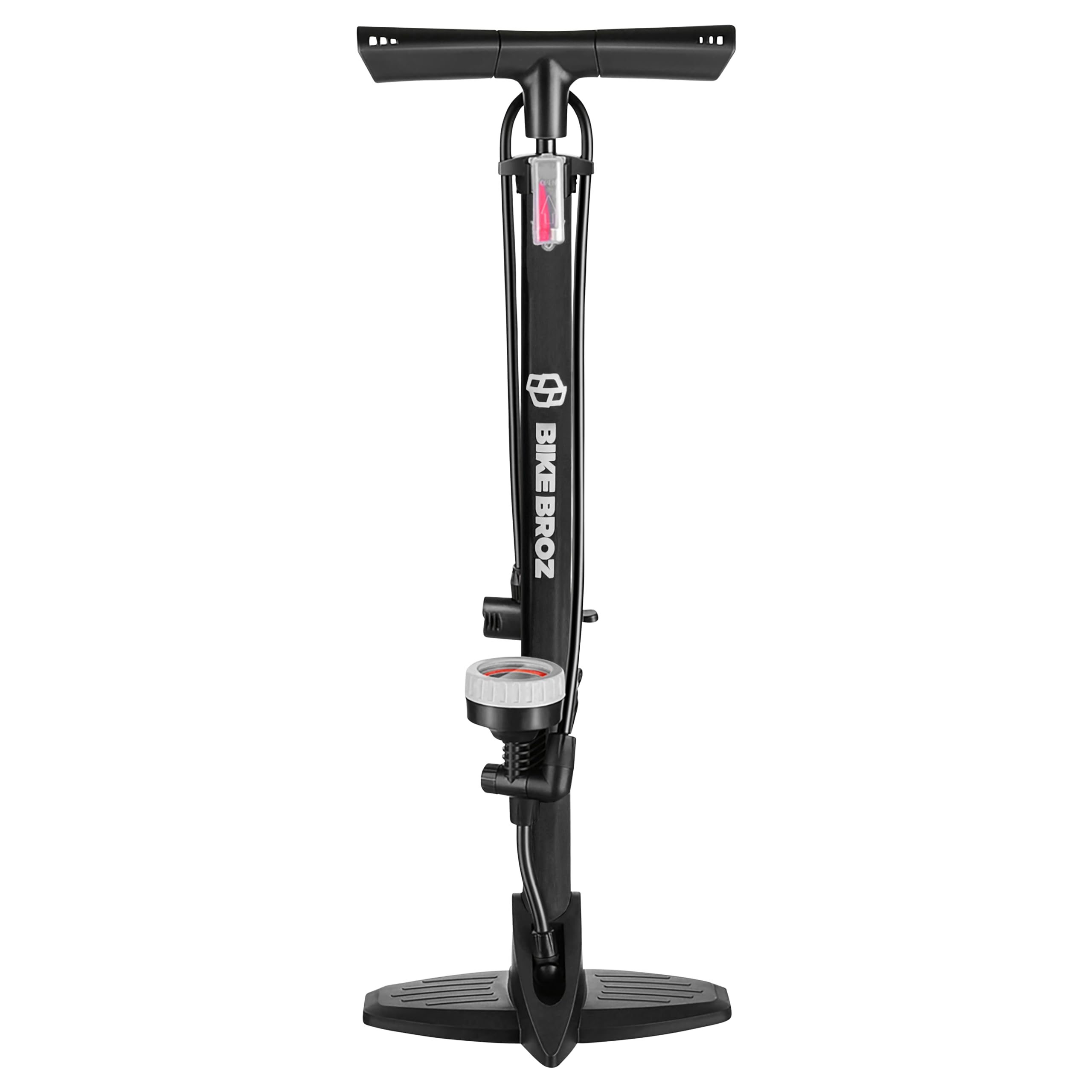 BikeBroz - Bomba de pie para Todas Las válvulas con Diferentes adaptadores, Bomba de Aire Adecuada como Bomba de Bicicleta y Bomba de Bola, Bomba de Aire de pie Percy Pump Accesorios para Bicicleta