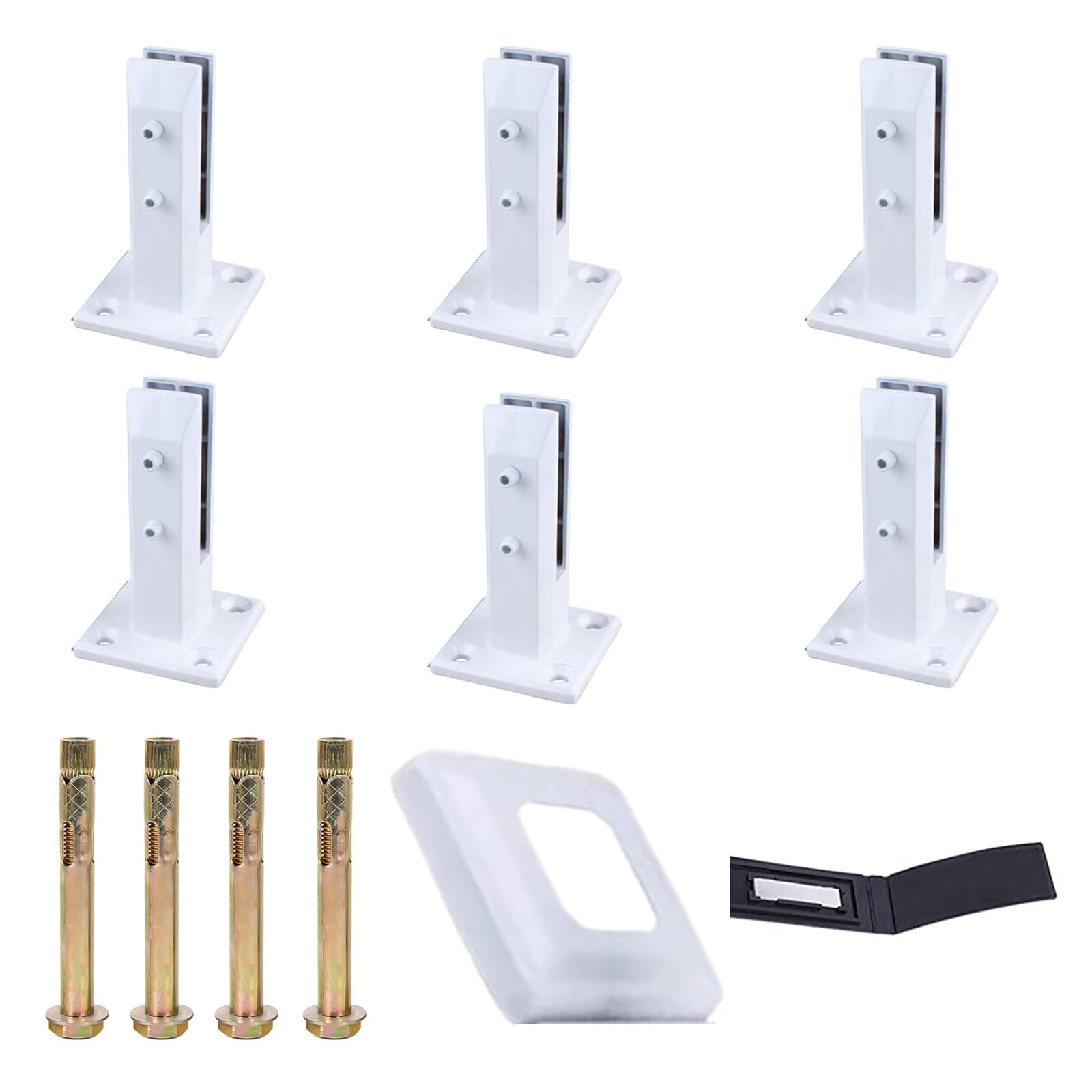 Generic 304 Stainless Steel White Square Home Garden Glass Railing Post Clamps, Pool Fence Spigot Clamp Stairs Balcony Glass Floor Clamp,6pcs,160mm