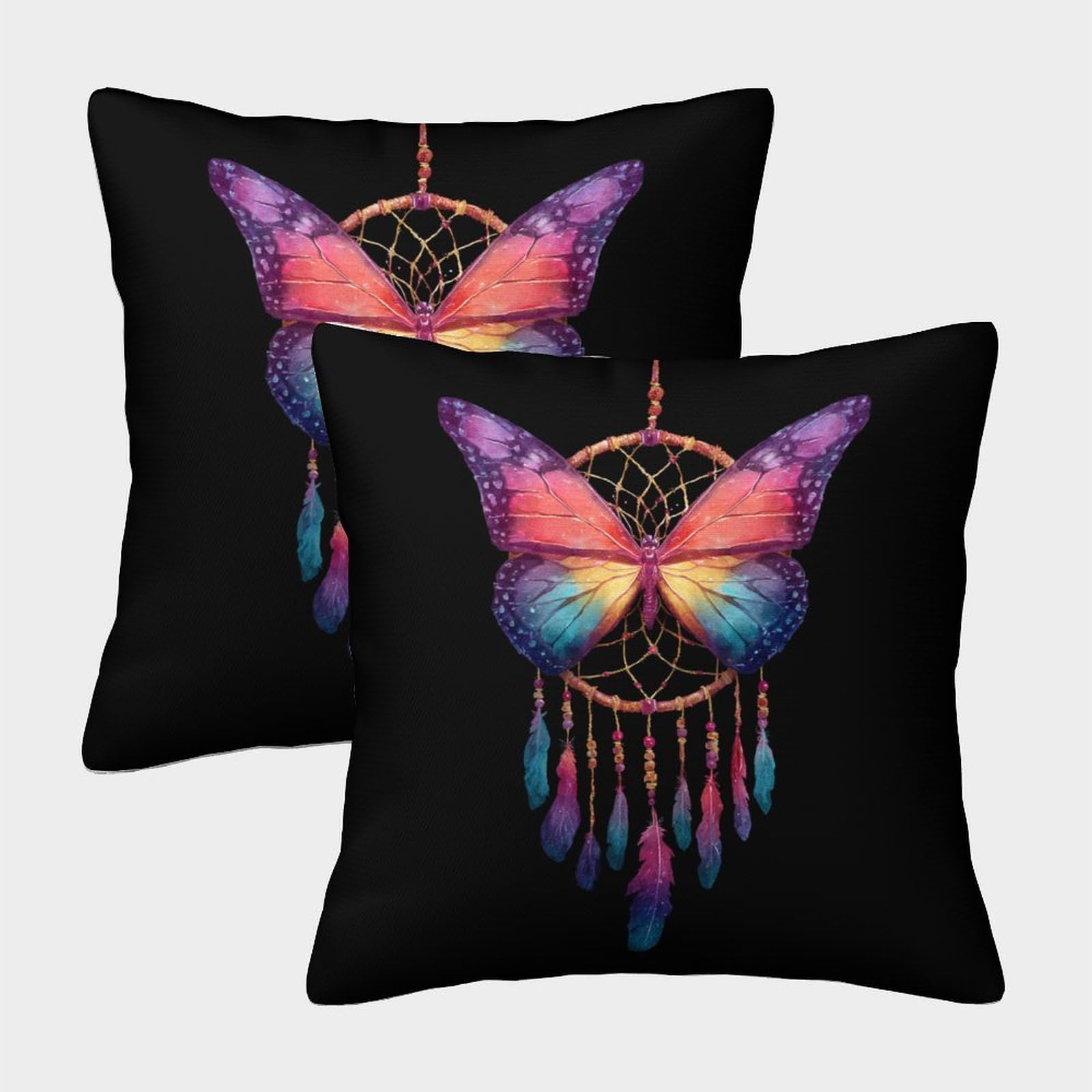 QFVANSIYO Dreamcatcher Feathers 3D Printed Pillowcase Microfiber Bedroom Bedding Decor Boho Butterfly Pattern Pillow Cover for Adults Teens Home 50x50cm