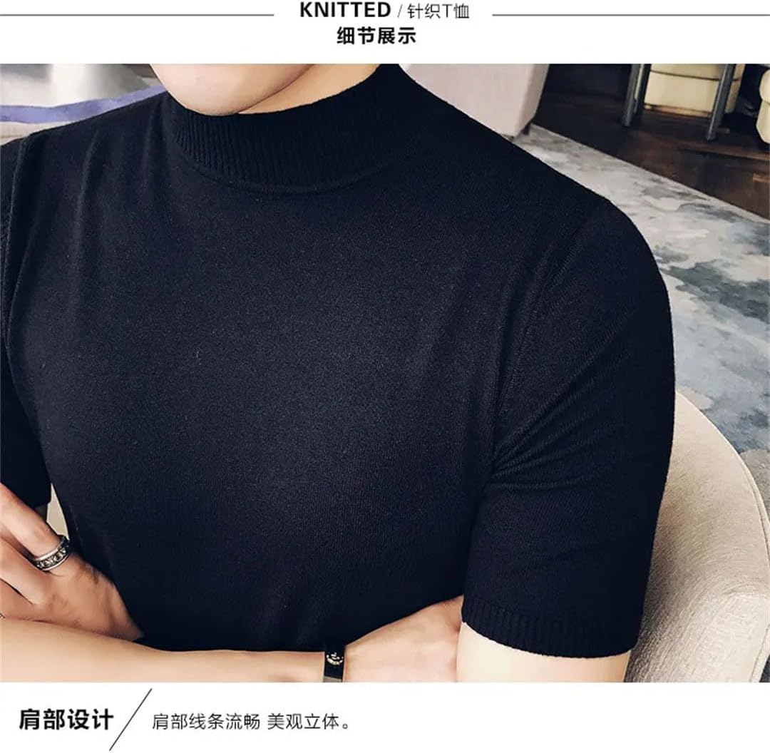 Men's Semi Turtleneck Long Sleeves Knitted Sweater T-Shirt Men Tight-Fitting Slim-Fit Tee Sweater