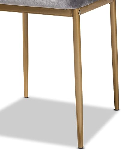Miniatura 6 de Baxton Studio Armand Modern Glam and Luxe - Juego de 4 sillas de comedor de metal tapizado y acabado dorado de tela de terciopelo gris