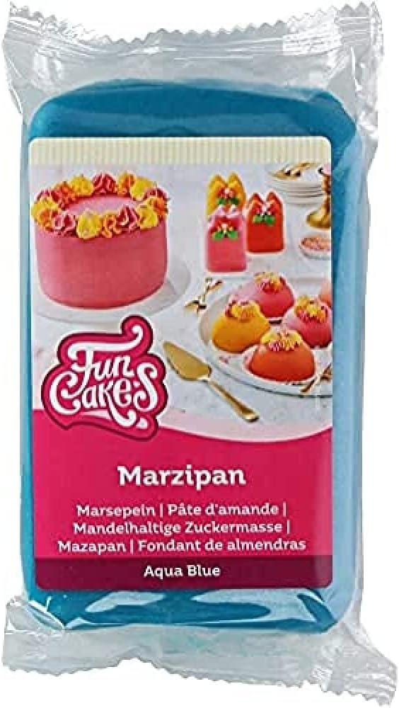 FunCakes Marzipan Aqua Blue : Easy to Use, Delicious Taste, Flexible and Smooth, Easy to Roll Out, Fine and Firm, Perfect for Cake Decorating, Halal, Kosher and Gluten Free. 250 g.