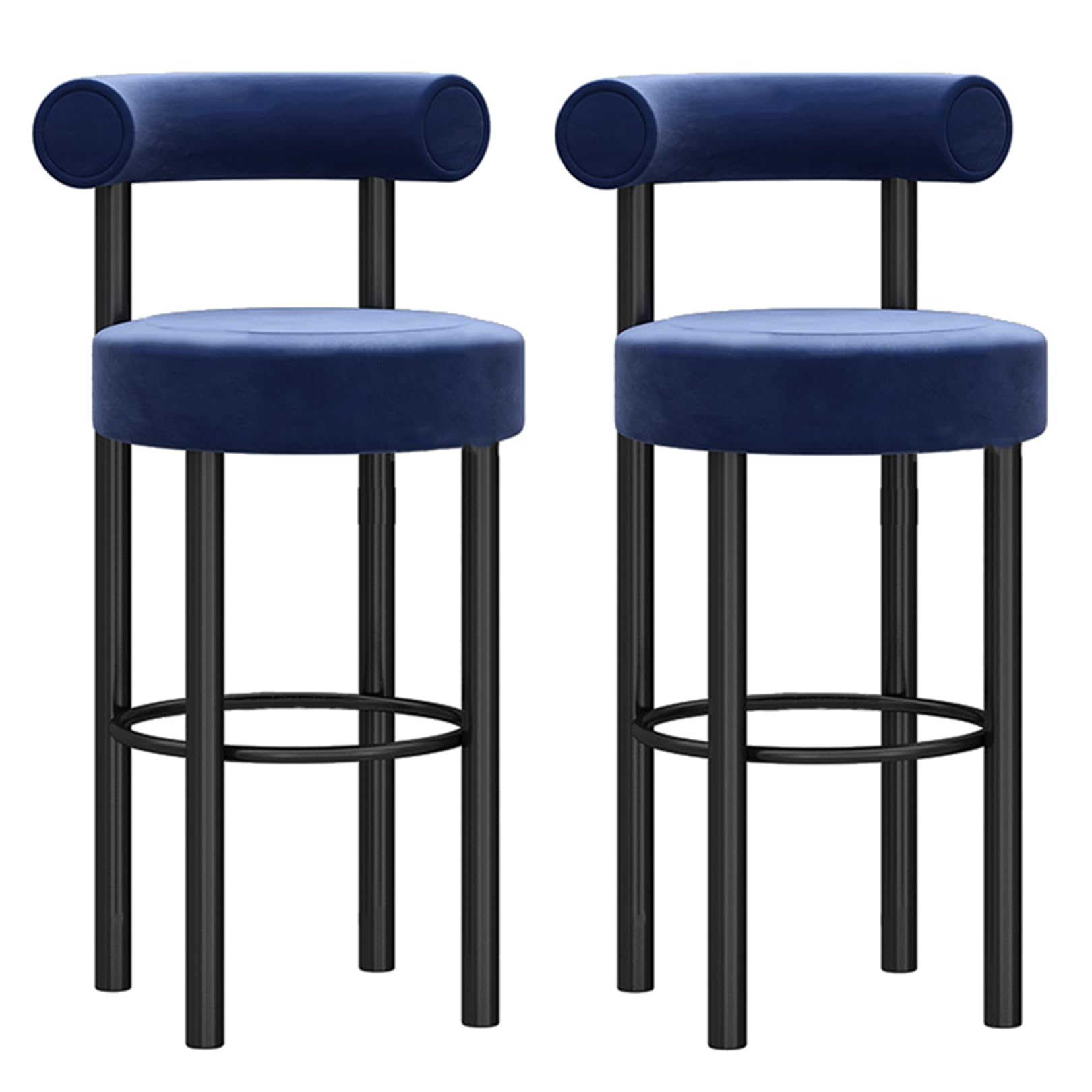 AYCDL Velvet Seat Bar Stools Set of 2 Counter Height Barstools with Footrest for Kitchen Island Pub Breakfast Counter Stylish Bar Chairs,Blue-65cm
