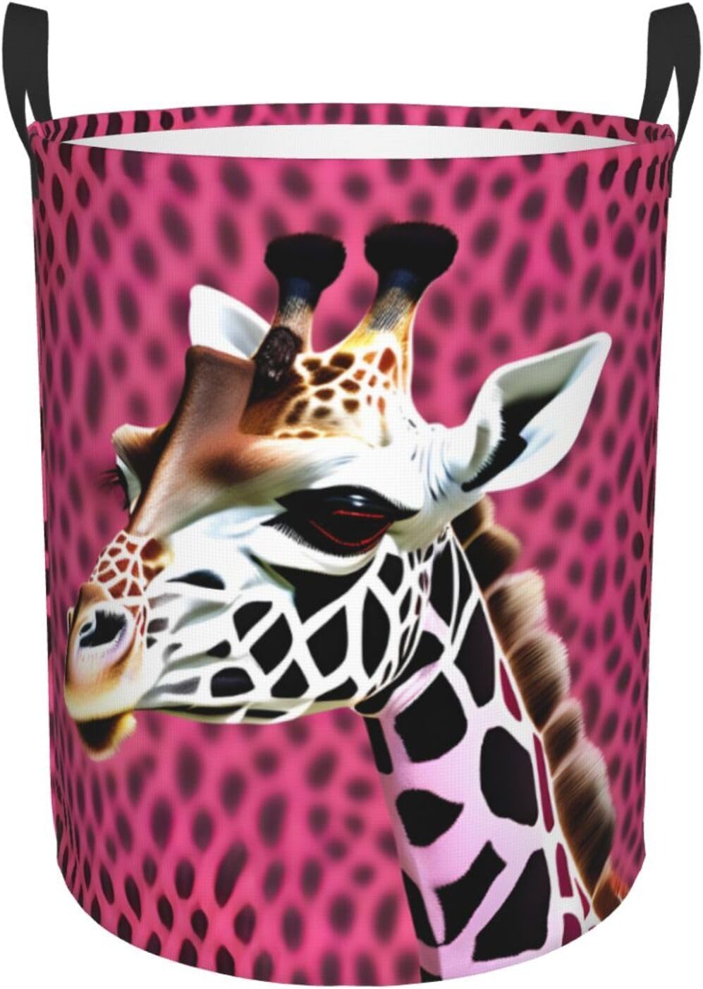 Pink Giraffe Texture Print Circular Protable Storage Bin Organizer Round Basket For Laundry Hamper With Handles Bedroom Clothes