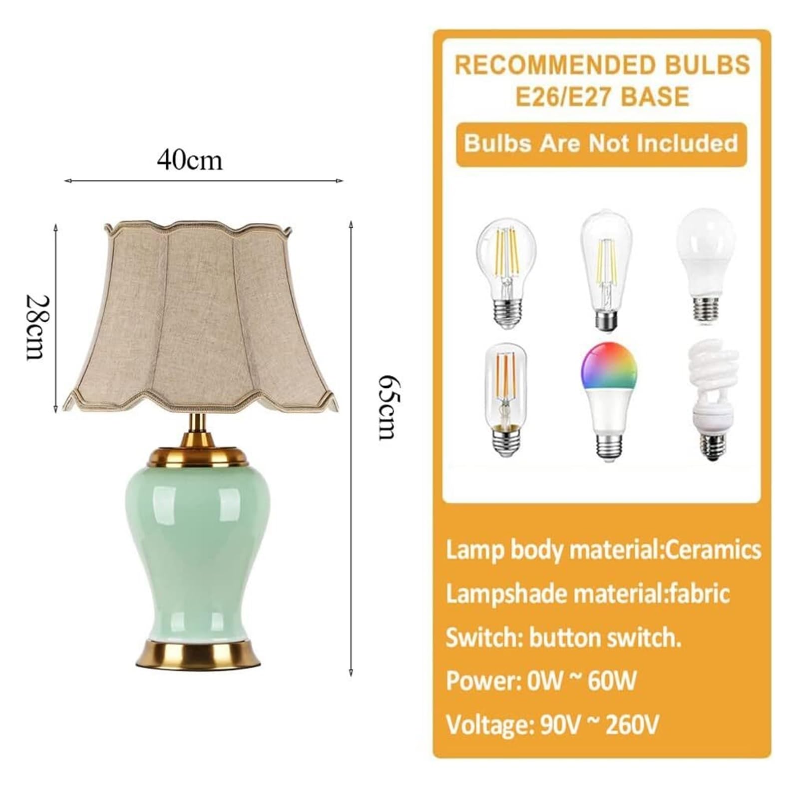 Duża Orientalna Ceramiczna Lampa Stołowa, Porcelanowy Wazon, Lampa Biurkowa Do Sypialni, Lampa W Słoiku Z Imbirem, Cyjanowa Glazura, Lampka Nocna Do Sypialni, Do Salonu