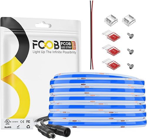 Miniatura 15 de Tira de luz LED COB de 16.4 pies, IP65, impermeable, DC12V, 3000K, blanco cálido, regulable, 320 LEDs/m, luces uniformes flexibles de alta densidad