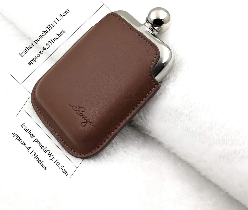 6oz Rectangle Hip Flask with a Detachable Maroon Leather Pouch-YM6072
