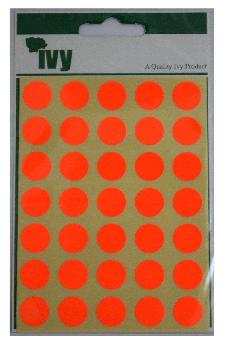 Ivy 13mm Fluorescent Red Self Adhesive Round Dot Spot Sticky Labels Circle Stickers (140 Stickers)