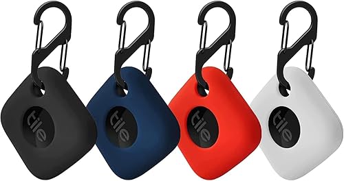 Miniatura 1 de VAEKNVG 4 fundas para Tile Mate Tracker 2022, funda protectora de silicona suave que absorbe los golpes con accesorios de mosquetón (negro, azul,