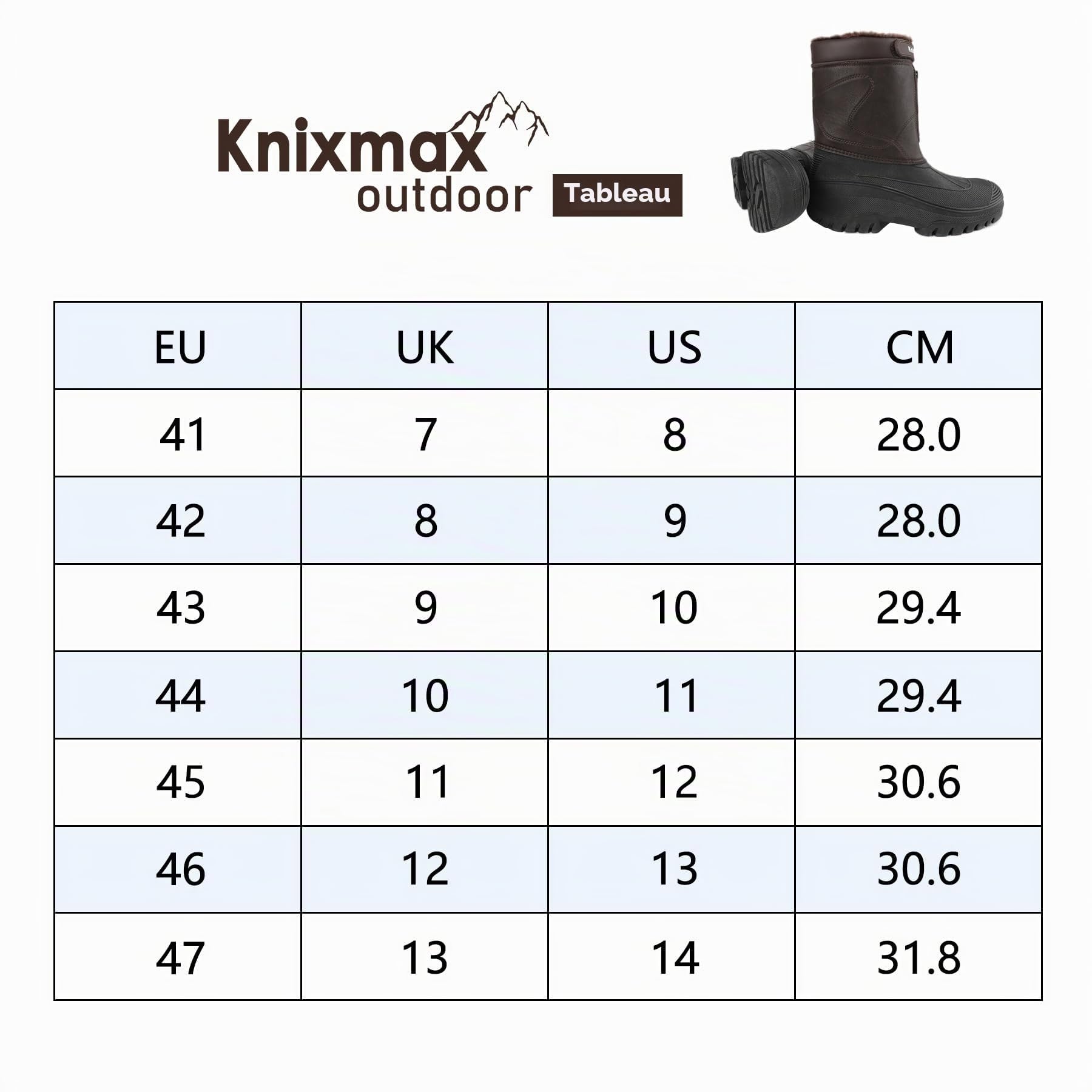 Knixmax Bottes Hiver Homme Chaussures Neige Chaudes Imperméables à Doublure Polaire Semelles Anti-Dérapantes pour Temps Froid et Neige Brun Taille EU45