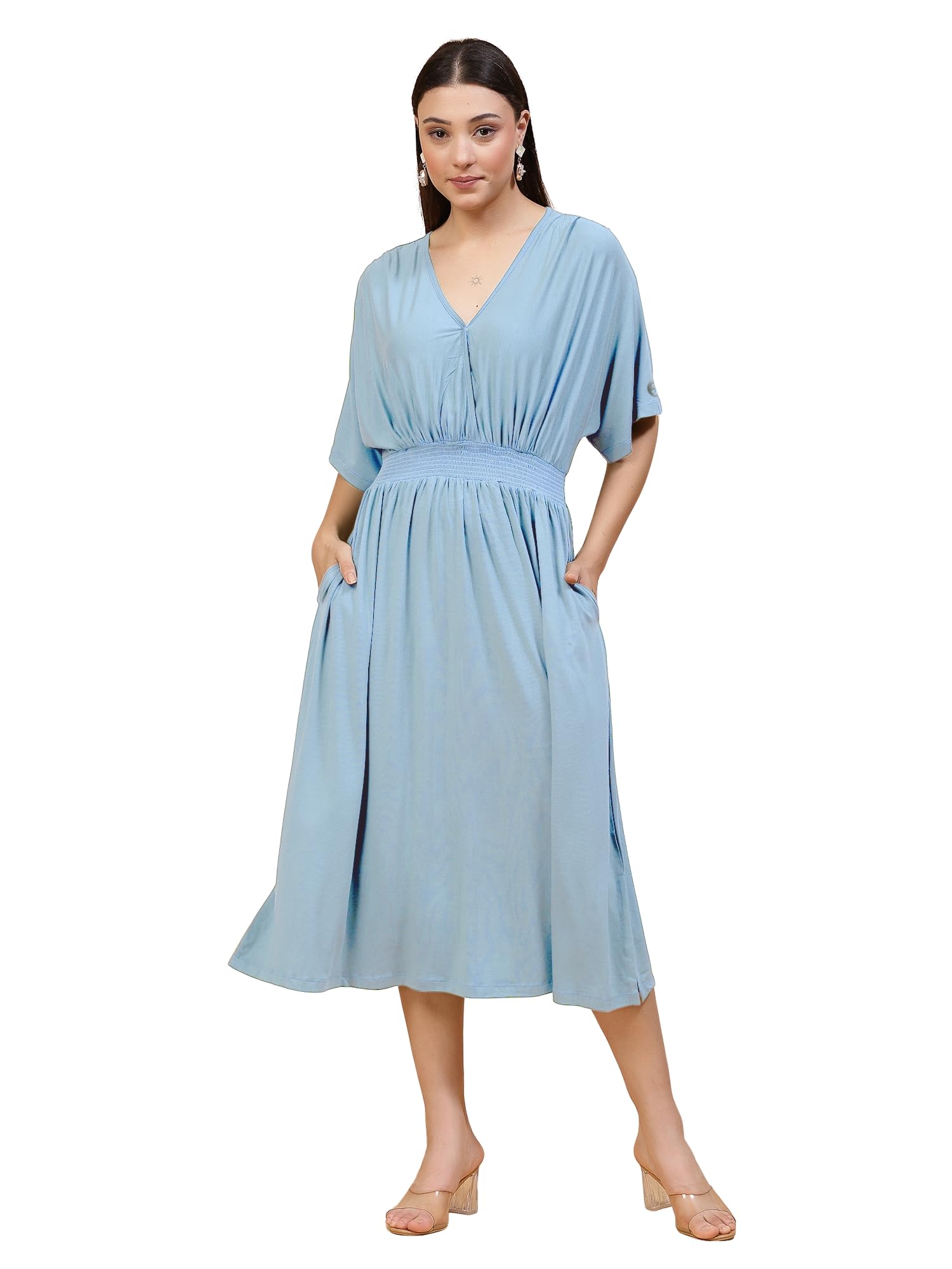 zelena Maternity Zipless Feeding Dress for Women | 95% Viscose 5% Elastane Pre & Post Pregnancy Dresses for Pregnant Woman | Nursing Dress for Easy Breastfeeding with Pockets for Mothers-picture-32