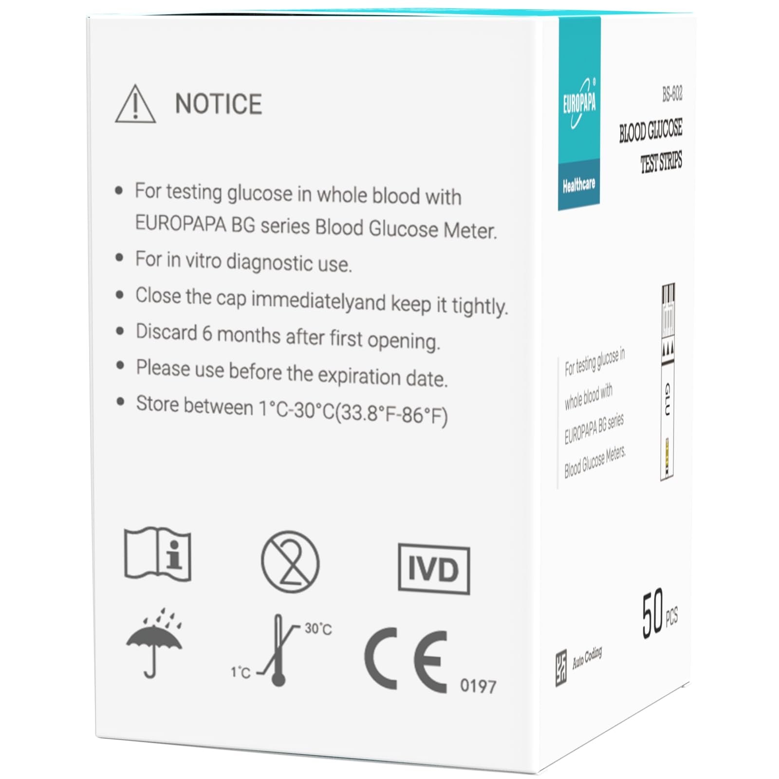 EUROPAPA® Blutzuckerteststreifen 100 STK. für Blutzucker-Wertes Kontrolle, Diabetiker-Teststreifen zur Diabetes- und Glukoseüberwachung, Teststreifen Anwendbar EUROPAPA BG-Serie Blutzuckermessgerät