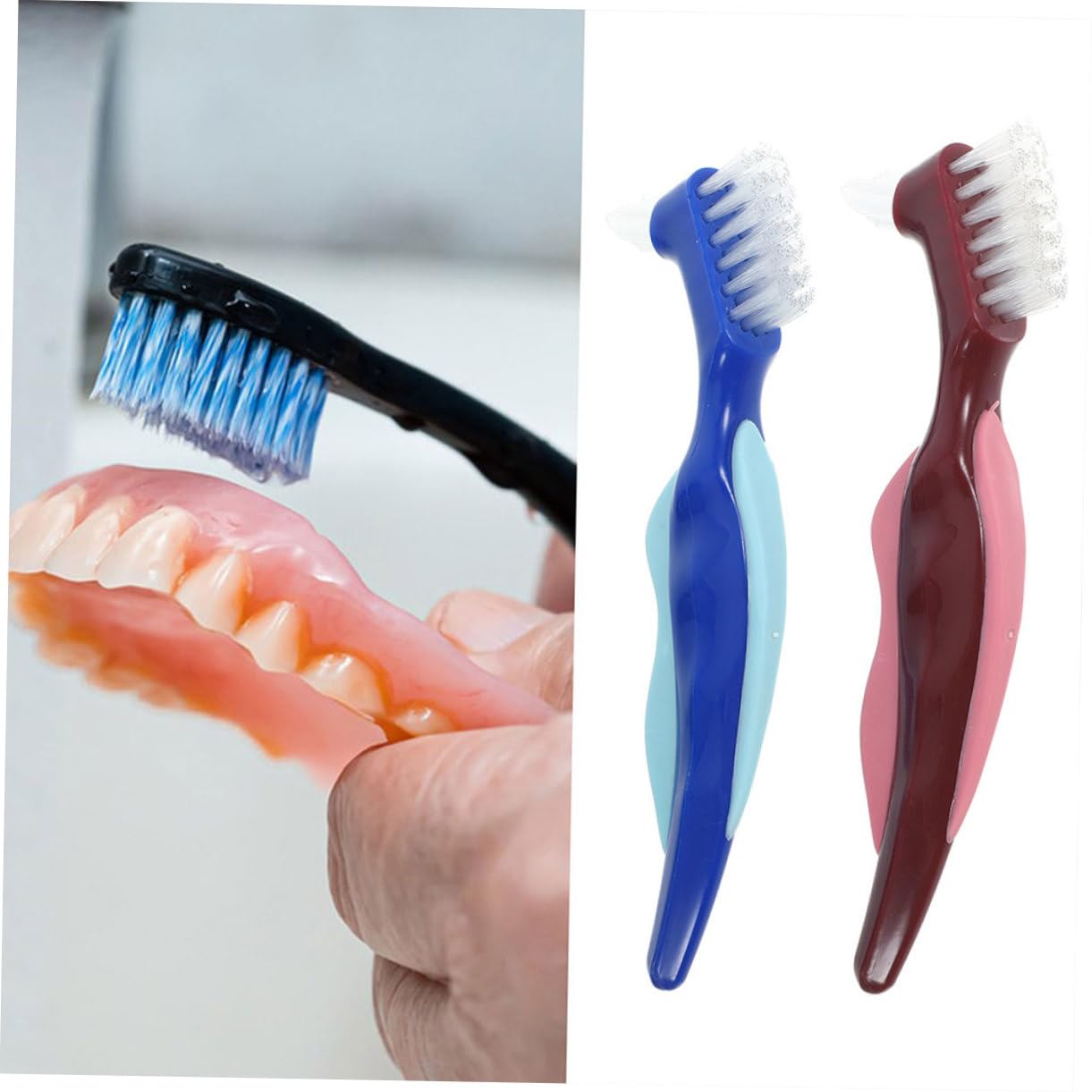KOMBIUDA 10pezzi Spazzolino Per Dentiera Con Setole Morbide Spazzola Doppia Faccia Per e Pulizia Protesi Per Anziani e Portatori Di Apparecchi Colori