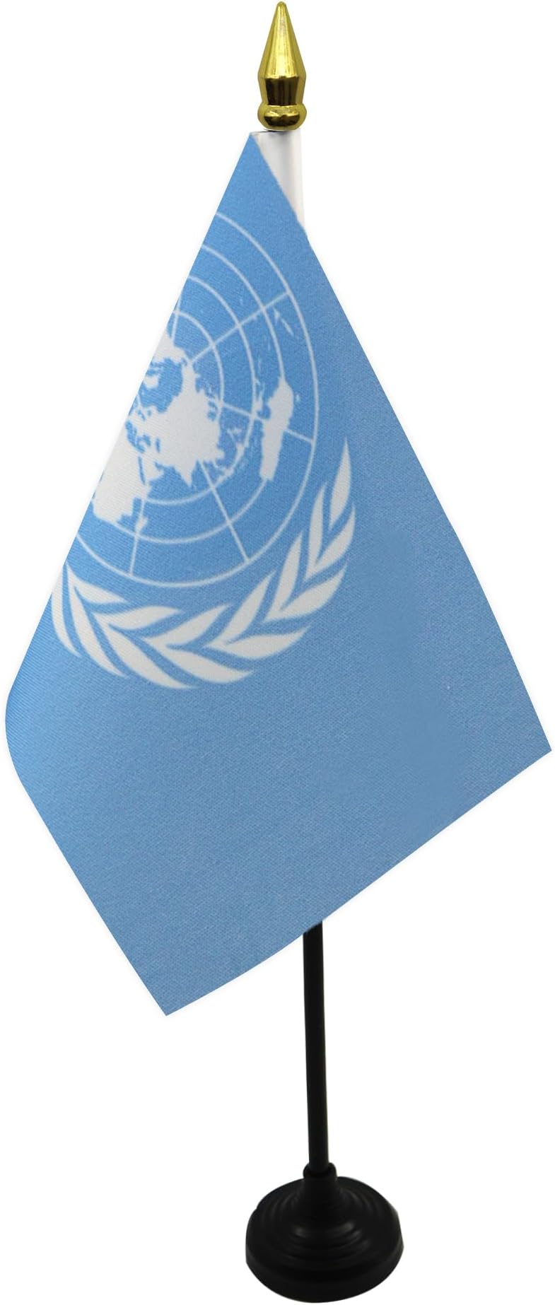AZ FLAG - United Nations Table Flag 4'' x 6'' - UNO Mini Desk Flag 100% Polyester 15 x 10 cm - Office Mini Banner with 10'' Pole - Golden Spear