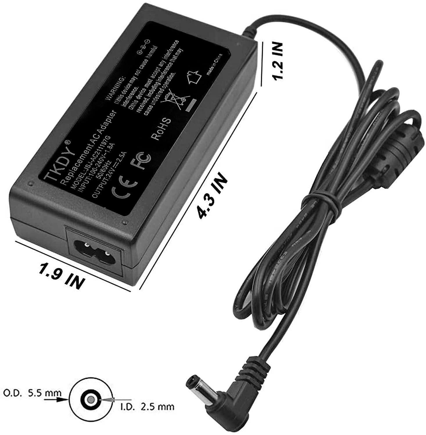 TKDY 24V 2.5A AC DC Adaptör 60W Güç Kaynağı, LED Şerit Işığı, 3D Yazıcı, LCD Monitör, 5.5 x 2.5 mm ve 11 PCS DC Konnektörlü, 24 Volt 0-2500mA Cihazlarla Uyumlu