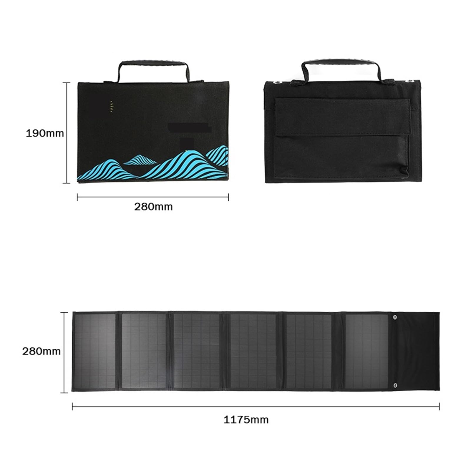 Panel słoneczny Składana torba Wyjście USB Ładowarka słoneczna Przenośne składane urządzenie do ładowania słonecznego Zewnętrzny przenośny zasilacz Idealny Wynik(120W 6 fold Black)