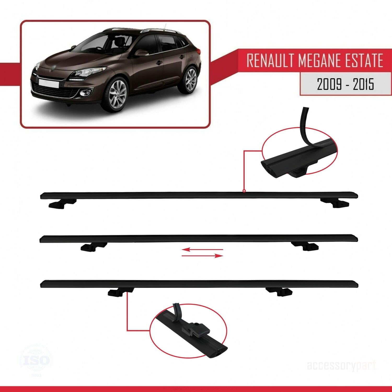 Kompatybilny z Renault Megane 3 ST 2009-2015 BASIC Model Aluminiowe poprzeczki dachowe Czarny 2 szt.