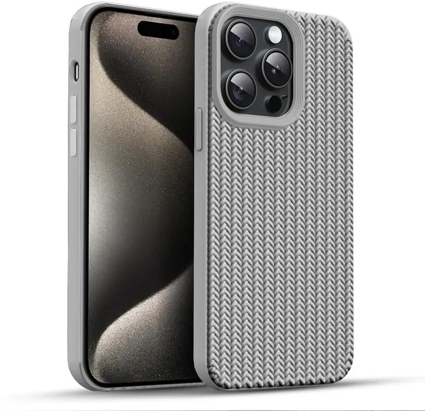 Image of Compatible with iPhone 15 Pro Max | Premium Textured Microfiber Candy Protective Case | Shock-Absorbing Back Cover with Enhanced Camera Guard (Gray)