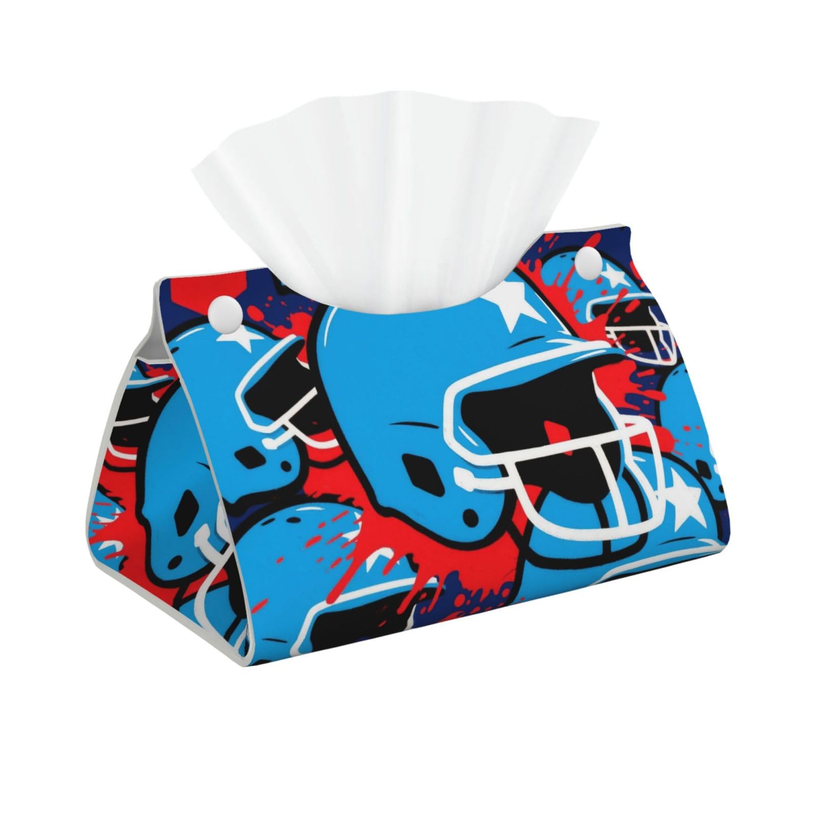 Pu Leather Tissue Box Cover, Baseball Helmet Blue Rectangle Tissue Case Covers Decorative Tissue Box Holder Waterproof Tissue Holder Organizer for Bathroom Home Office