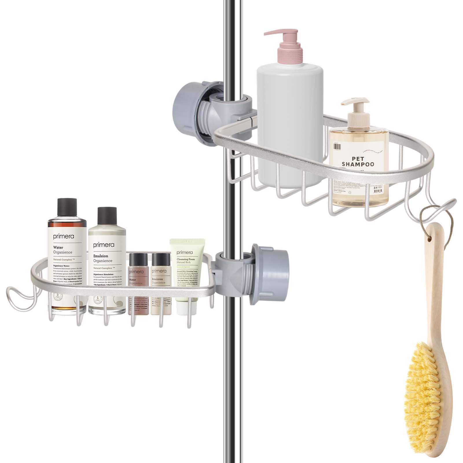 Alyxen Shower Caddy Shelf No Drill 2 Pcs,Stainless Steel Shower Shelves,Rustproof Storage Rack Hanging Bathroom Organiser for Shampoo Soap,Kitchen Toilet,Silver