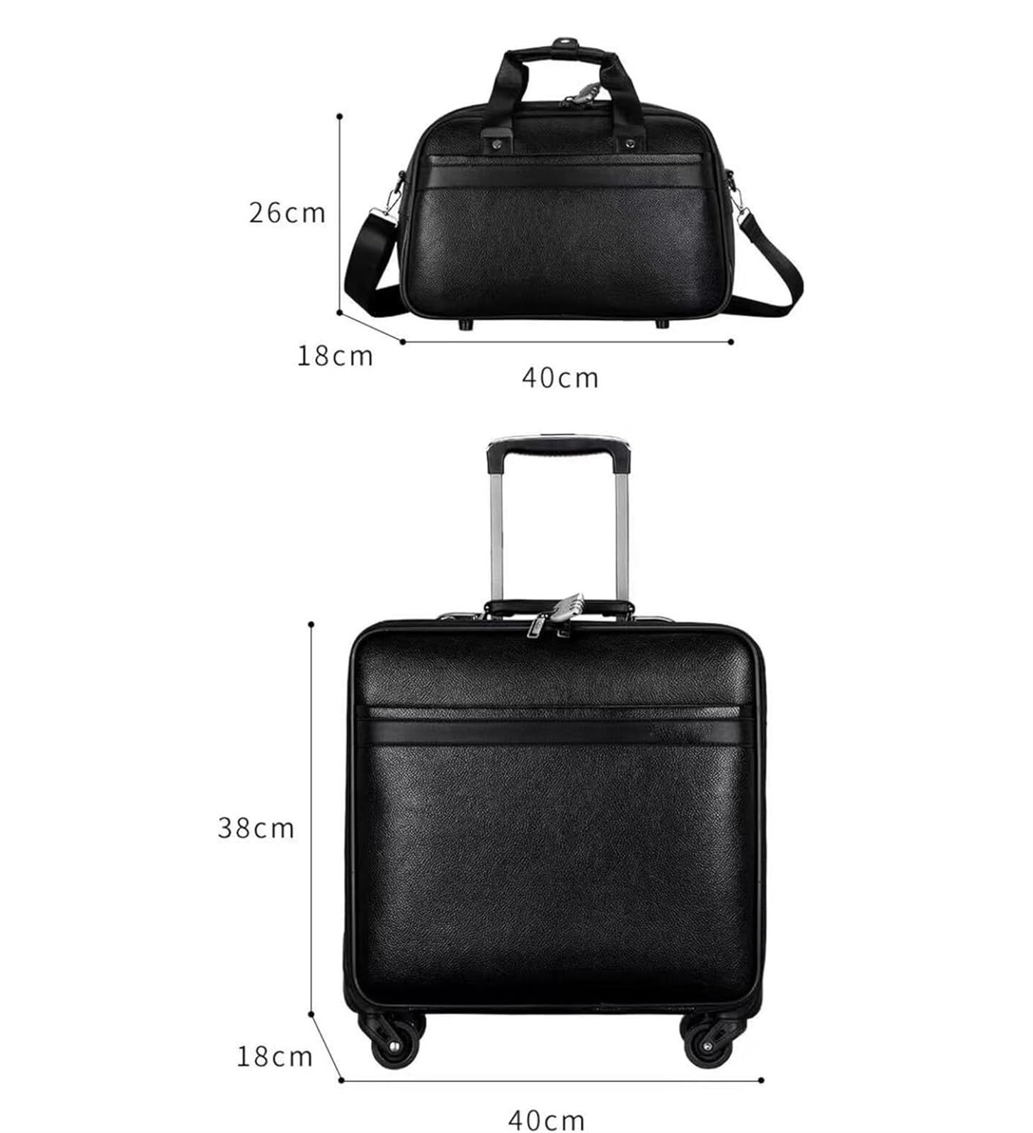 Walizka Podróżna 2-częściowy Zestaw Walizek, Cichy Uniwersalny Futerał Na Kółkach Ze Skóry PU, Futerał Na Pokład Walizka Kabinowa (Color : Black, Size : 2piece)