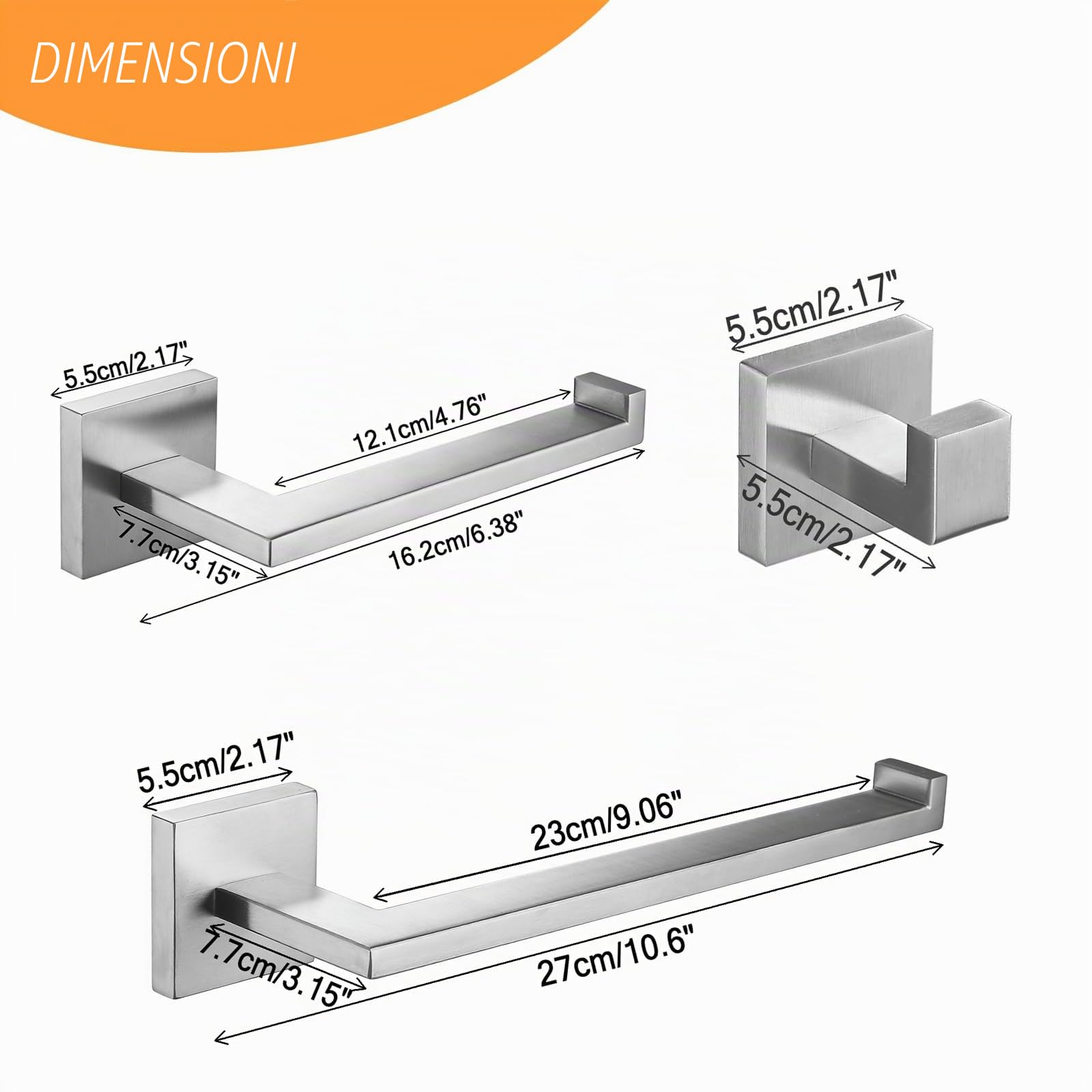 Beelee - Set di accessori da bagno in acciaio inox SUS a parete, BA203BG-4